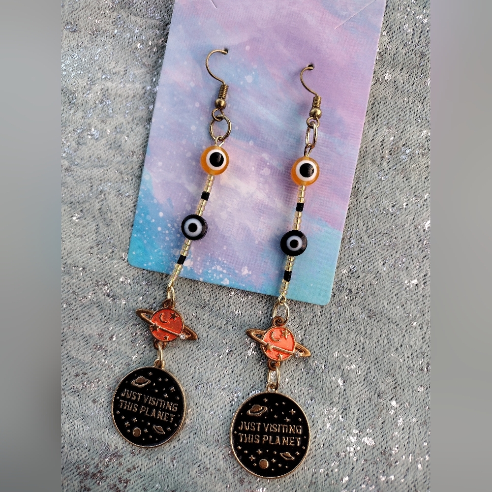 Evil eye celestial plabet earrings dangles gold - Picture 2 of 5